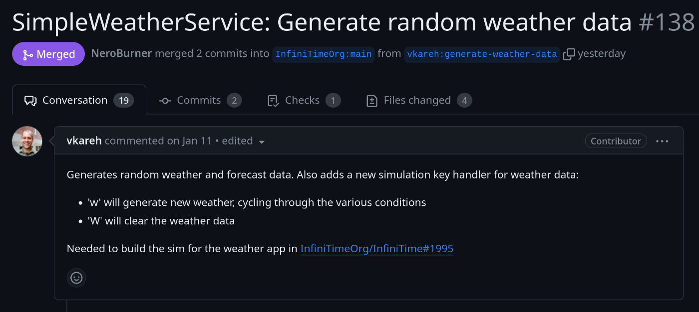 Generate random weather data PR in InfiniSim