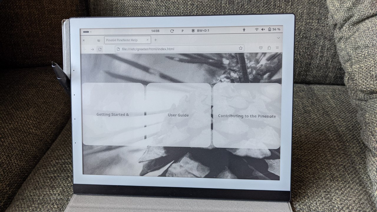 Image of PineNote help screen