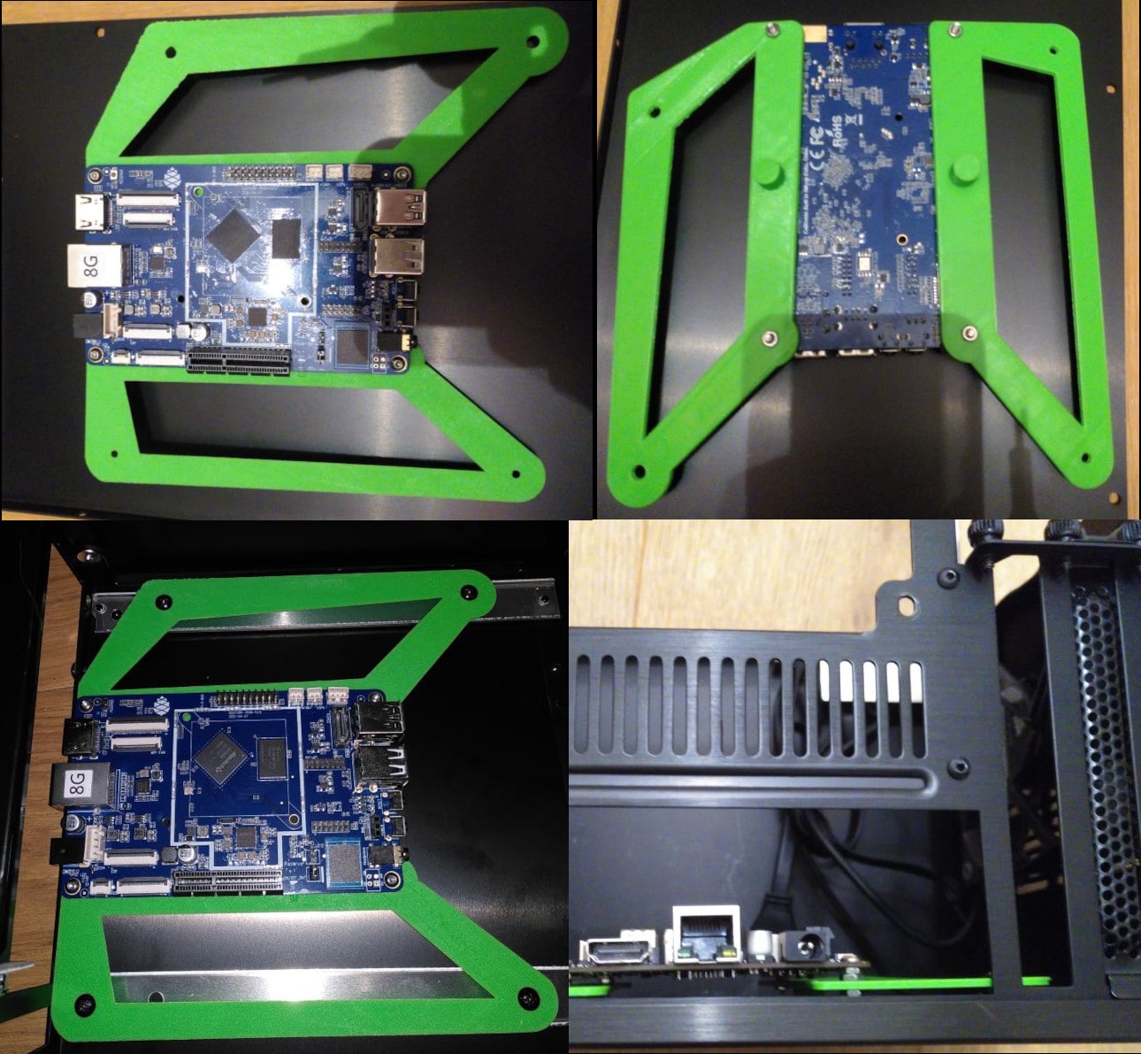 A Quartz64-A mounted in an ITX case using 3D printed brackets