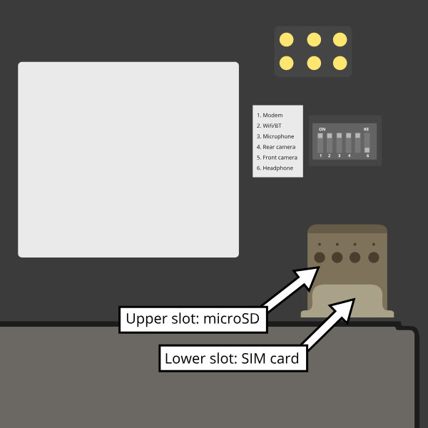 The microSD belongs in the upper slot